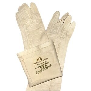 Vintage 1950's Christian Dior Lionel Le Grande Ivory Gauntlet Gloves Leather 6.5
